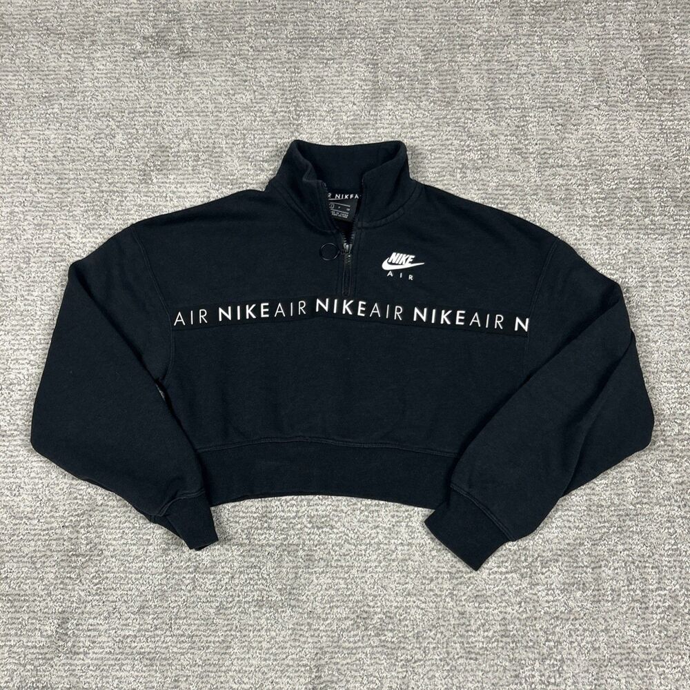 Nike Air Top Half Zip Sweatshirt Womens Small Black Crop BV4729-010
